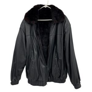 Vintage Women's Reversible Mink Fur & Black Leather Coat Size XXL Made in USA